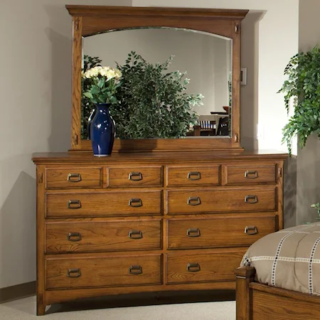 Eight-Drawer Dresser with Wood-Framed Landscape Mirror